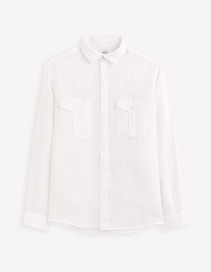 White Solid Linen Shirt