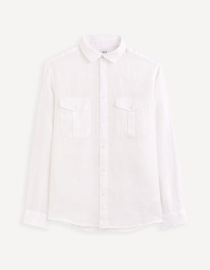 White Solid Linen Shirt