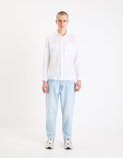 White Solid Linen Shirt