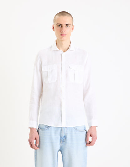 White Solid Linen Shirt