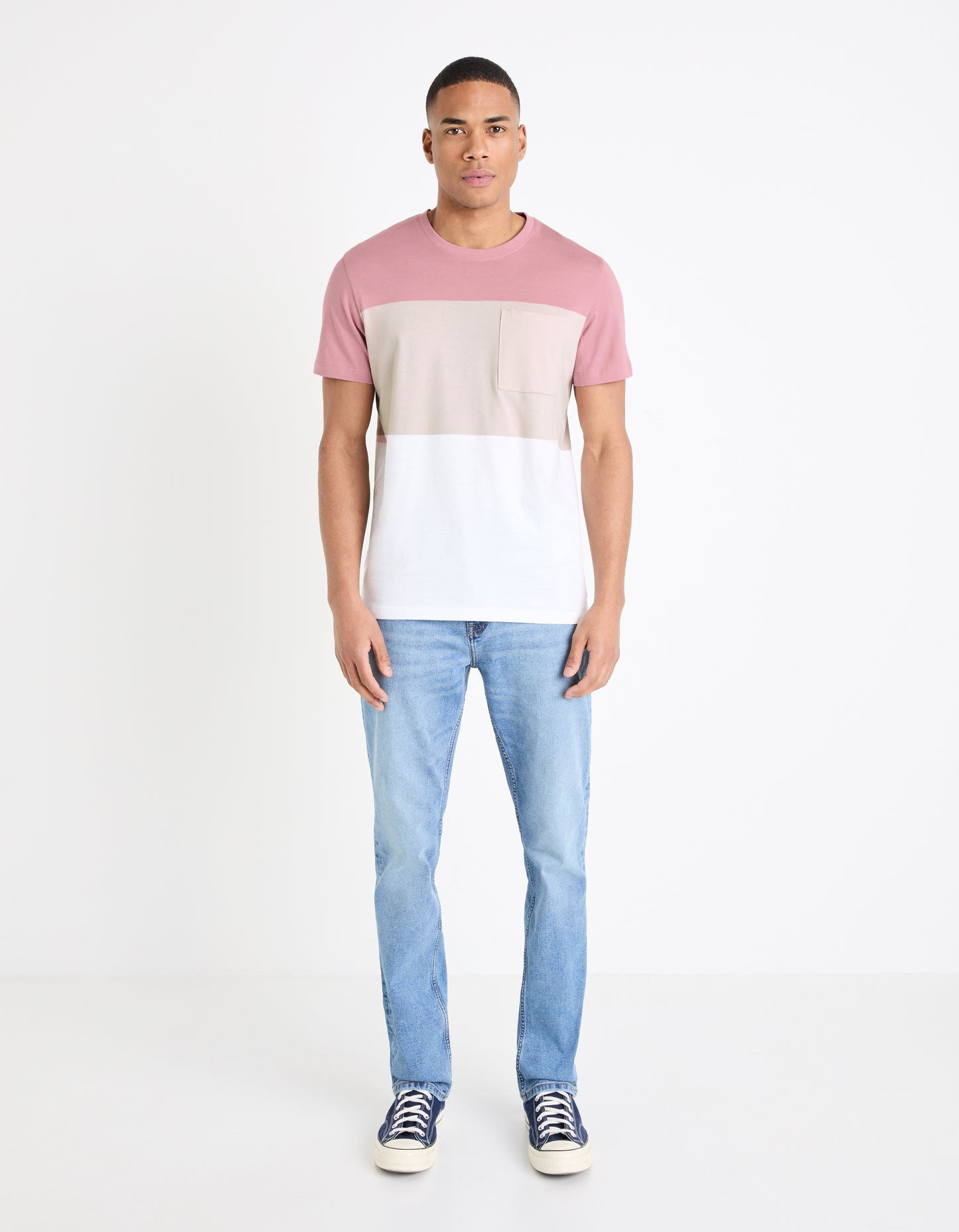 Pink Colourblock Cotton T-shirt