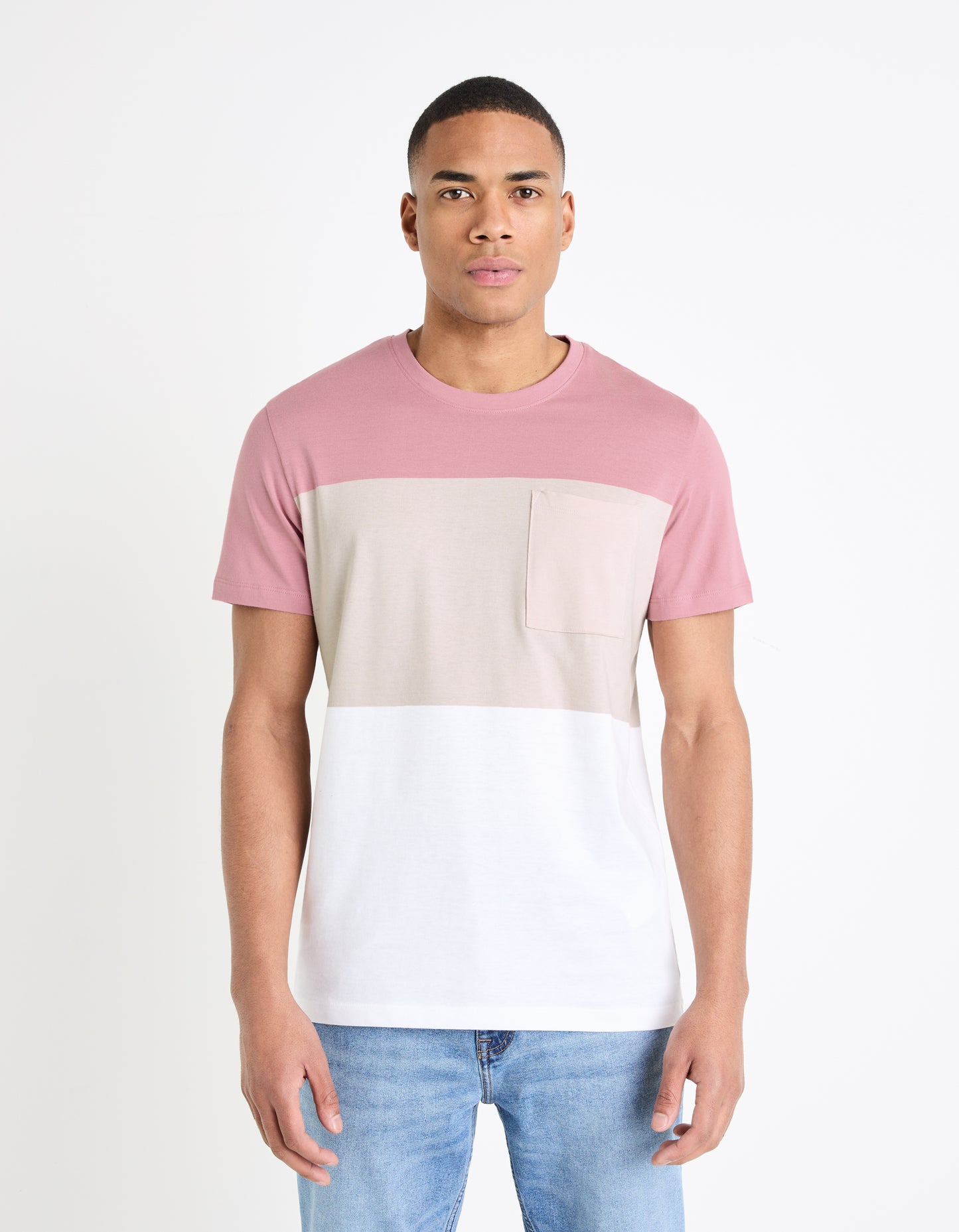 Pink Colourblock Cotton T-shirt