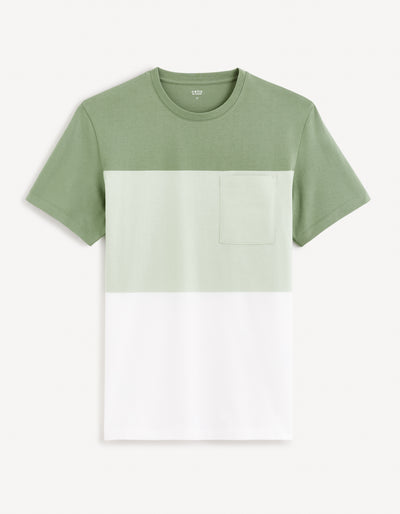 Celio* Colourblock Regular Fit Cotton Green T-Shirt