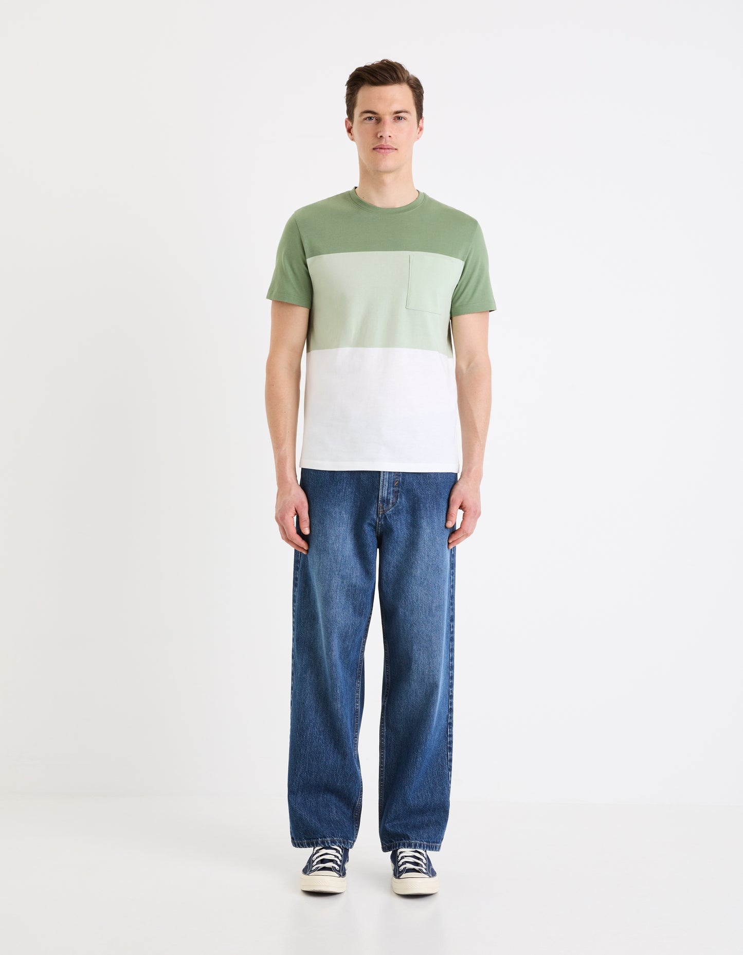 Green Colourblock Cotton T-shirt