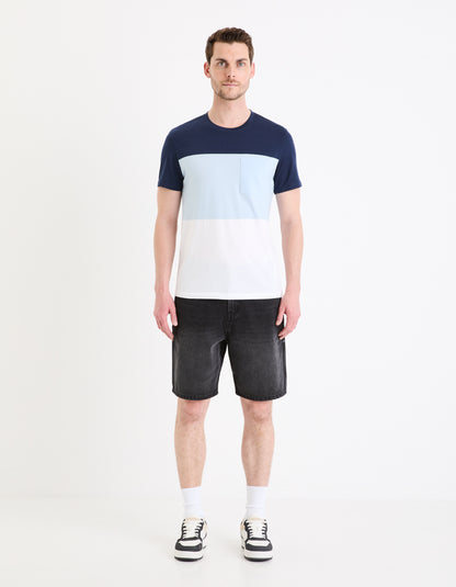 Navy Blue Colourblock Cotton T-shirt