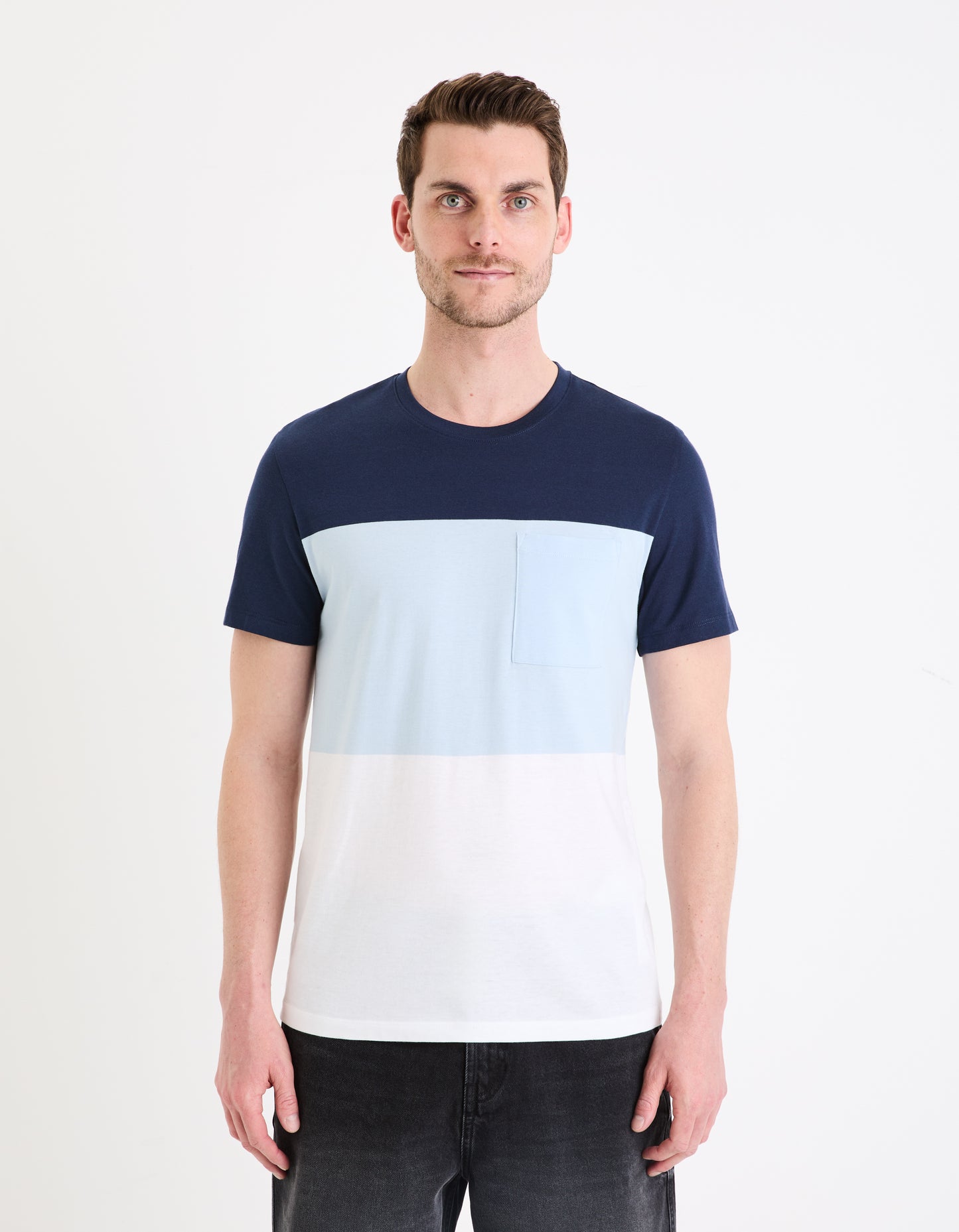 Navy Blue Colourblock Cotton T-shirt