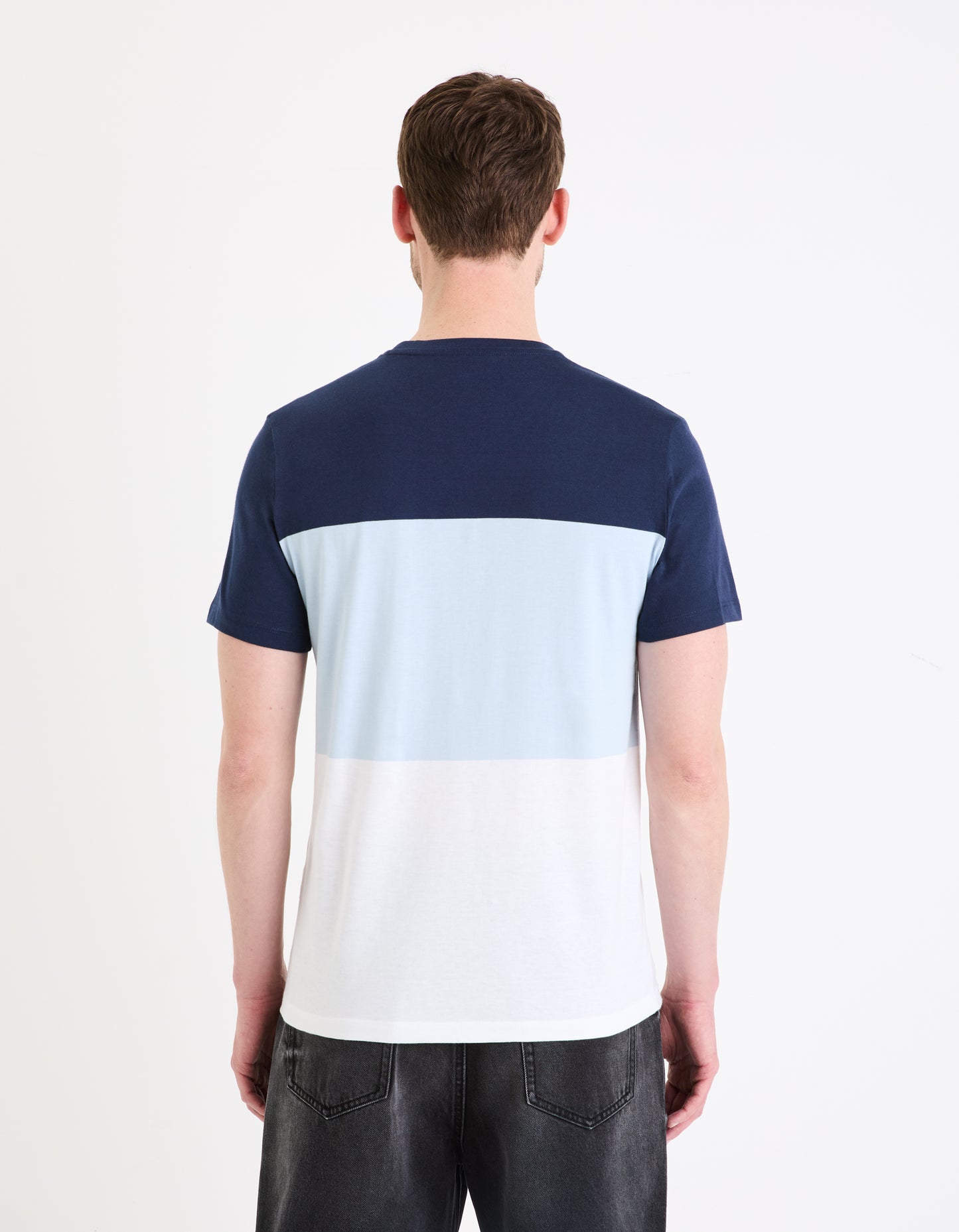 Navy Blue Colourblock Cotton T-shirt