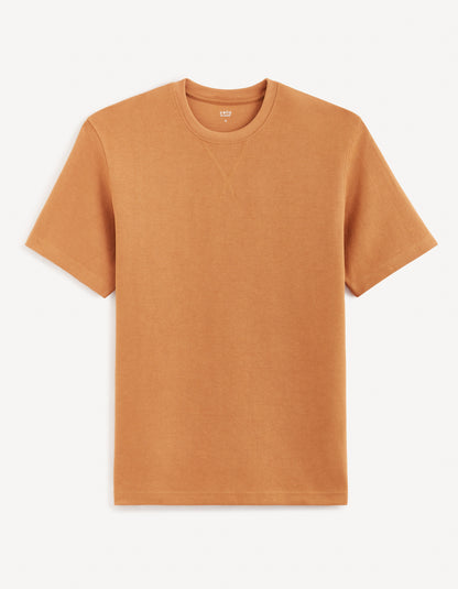 Brown Solid Cotton T-shirt