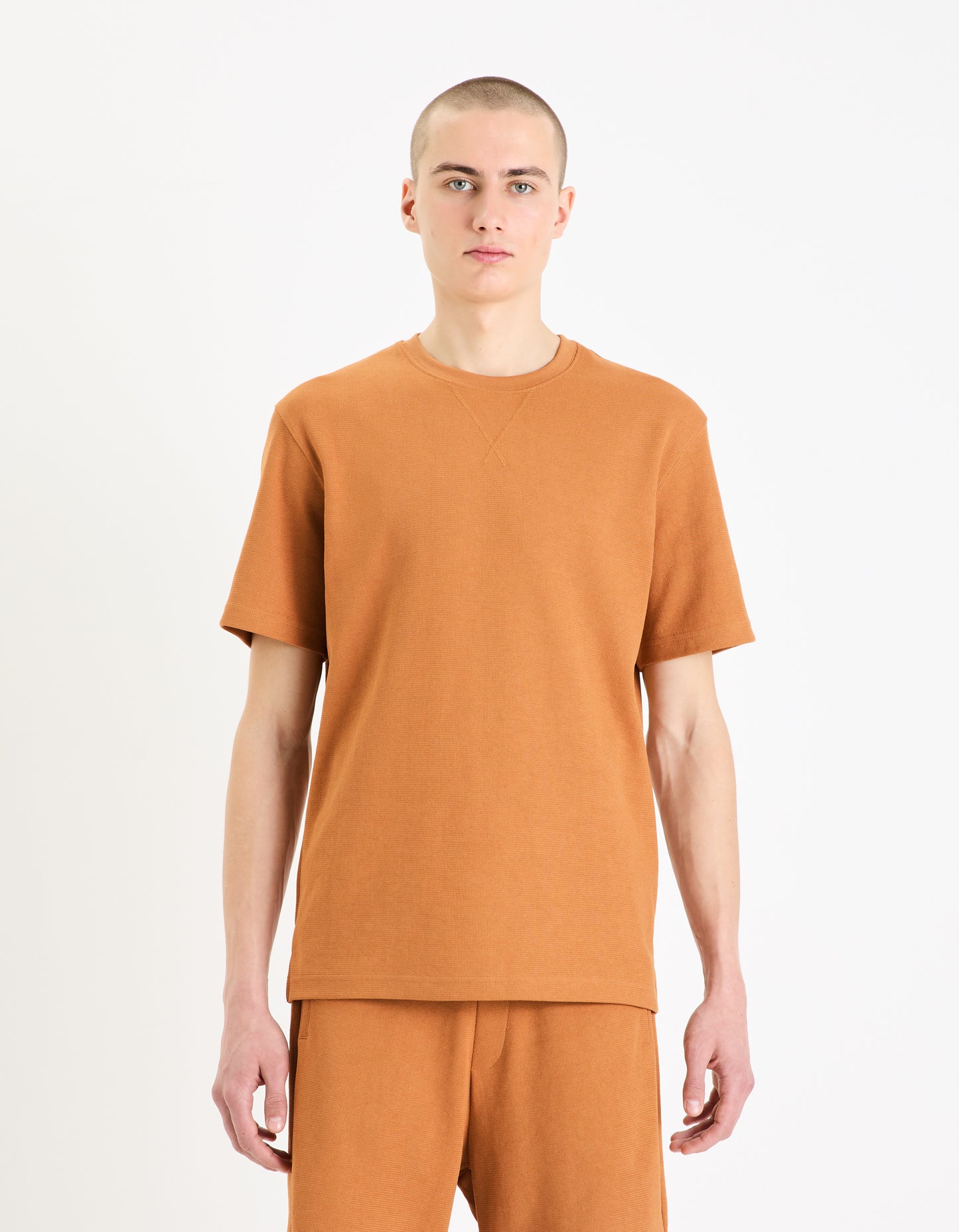 Brown Solid Cotton T-shirt