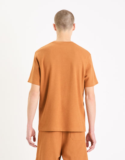 Brown Solid Cotton T-shirt