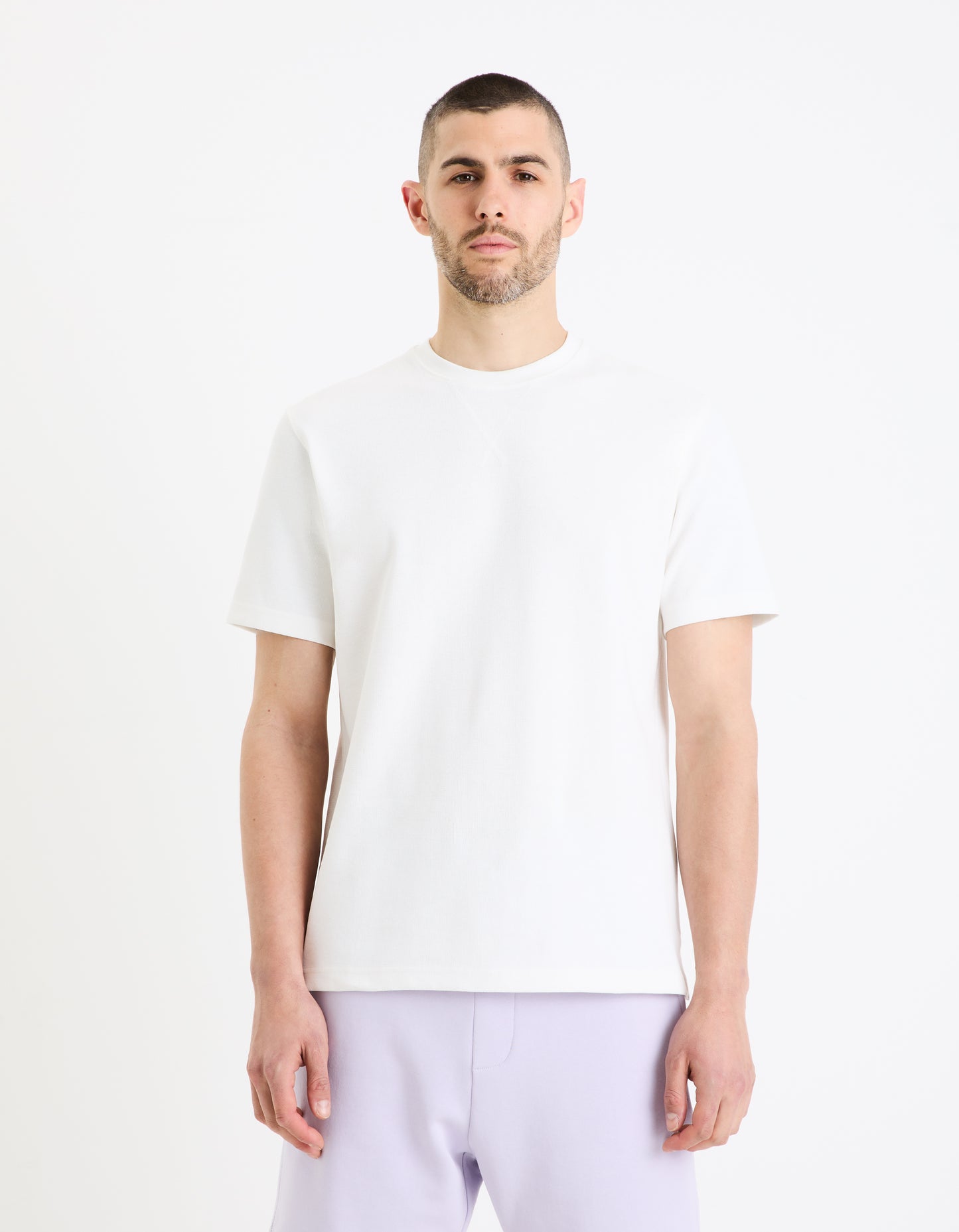 Beige Solid Cotton T-shirt