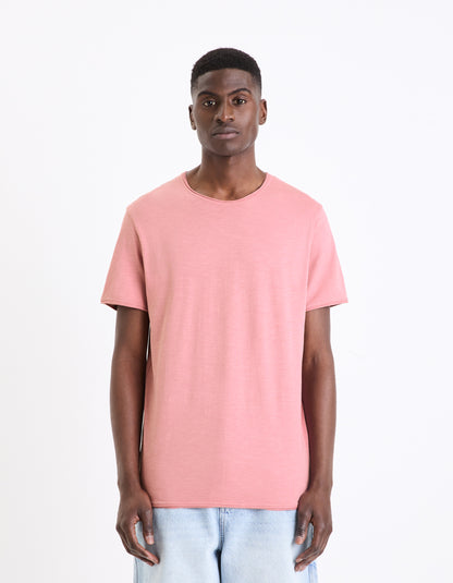 Pink Solid Cotton T-shirt