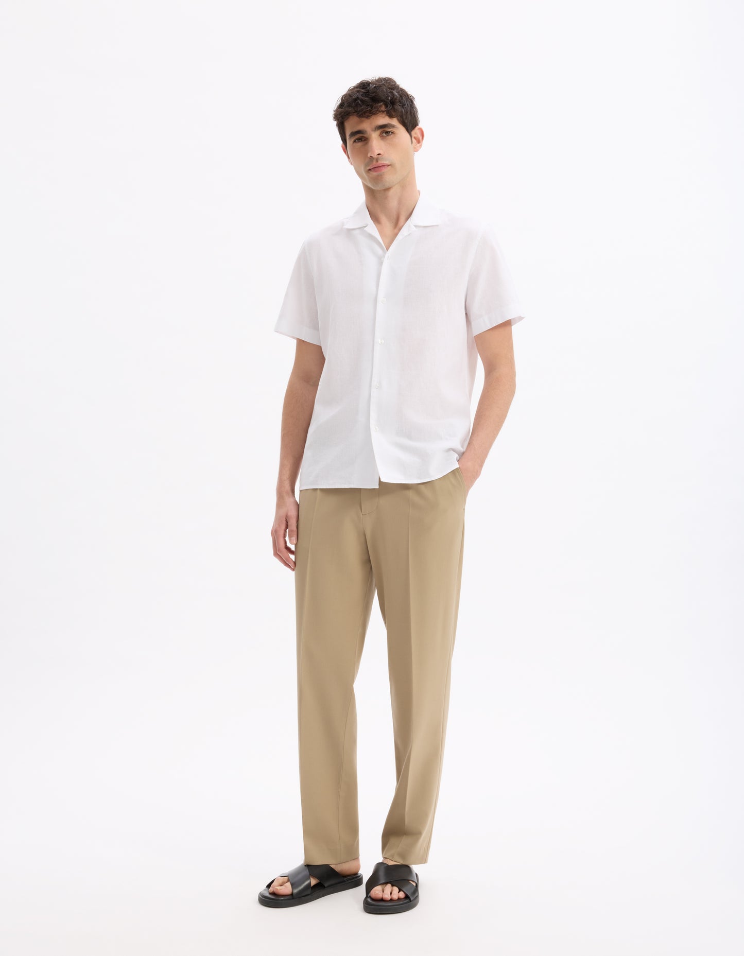 Celio* Solid Regular Fit Linen-Blend White Shirts