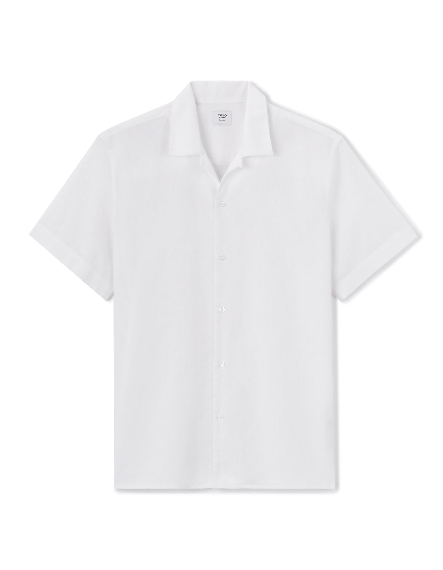 Celio* Solid Regular Fit Linen-Blend White Shirts