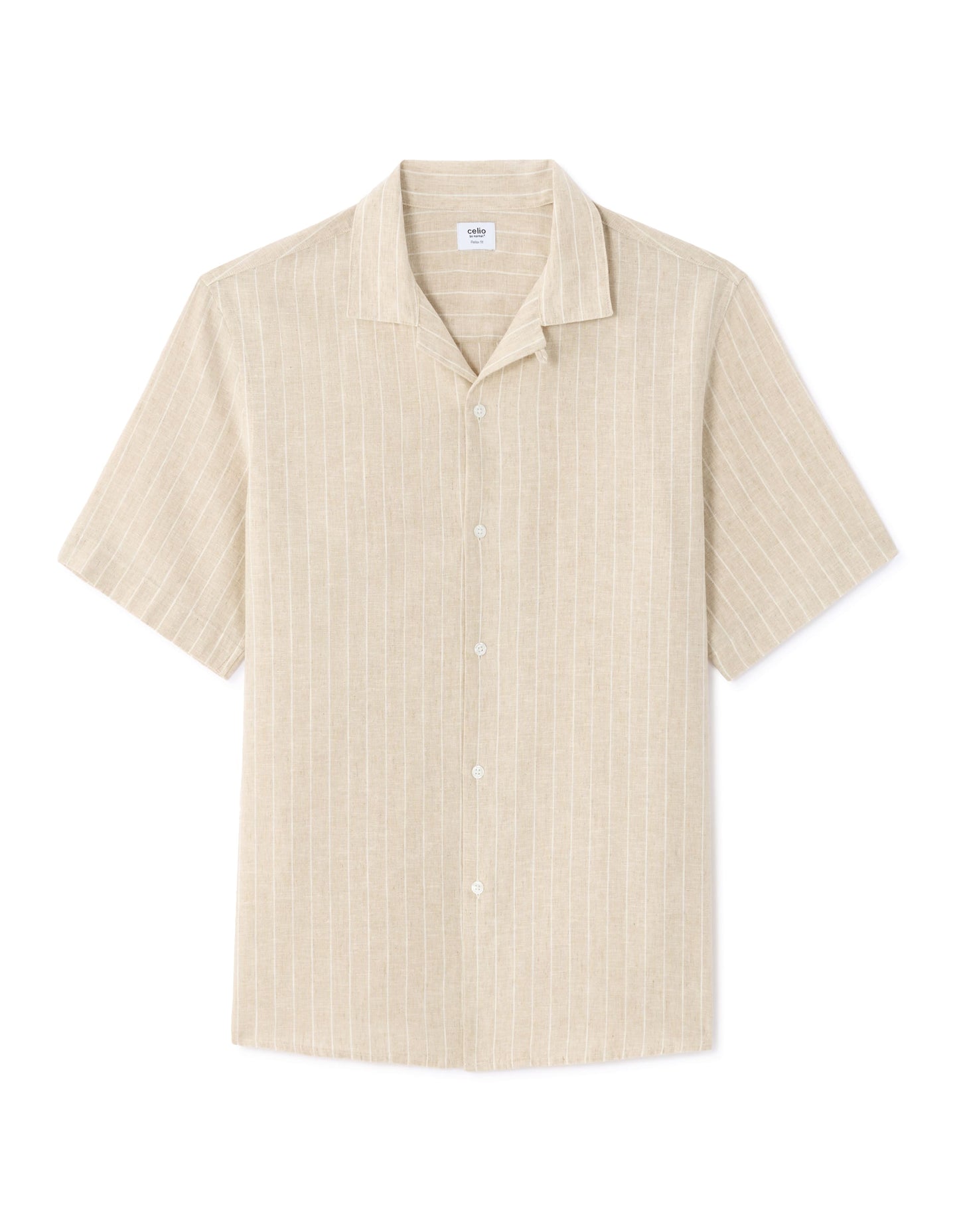 Celio Solid Slim Fit Cotton-Linen-Blend Beige Shirts
