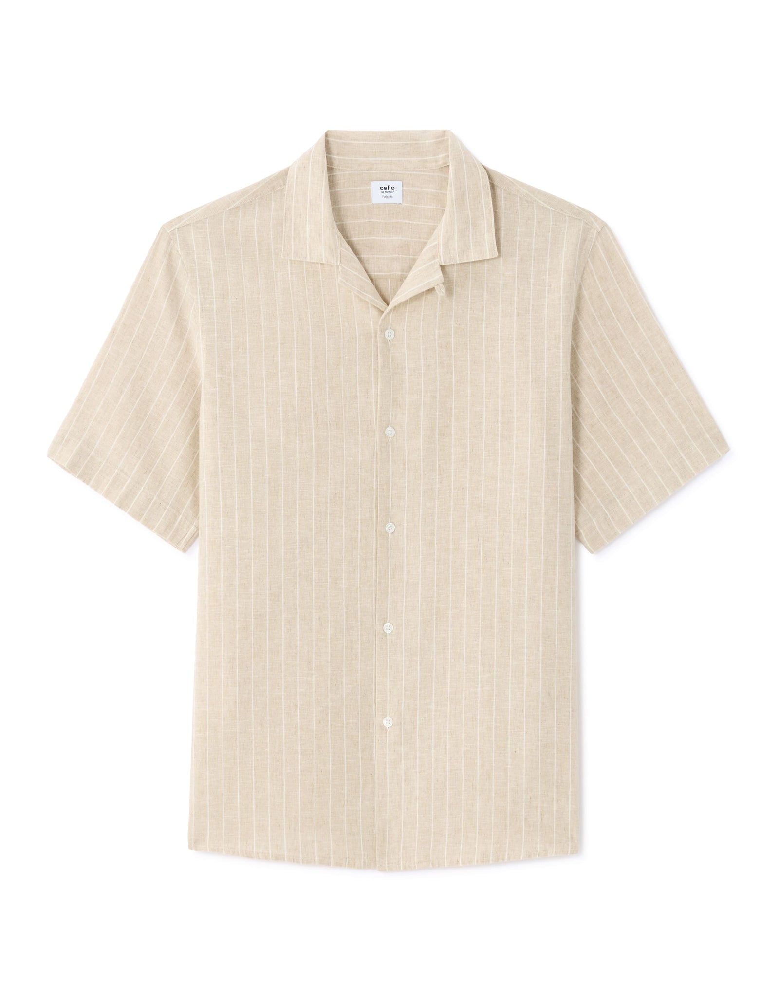 Celio Solid Slim Fit Cotton-Linen-Blend Beige Shirts