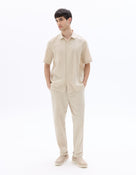 Celio Solid Slim Fit Cotton-Linen-Blend Beige Shirts