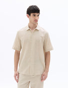 Celio Solid Slim Fit Cotton-Linen-Blend Beige Shirts