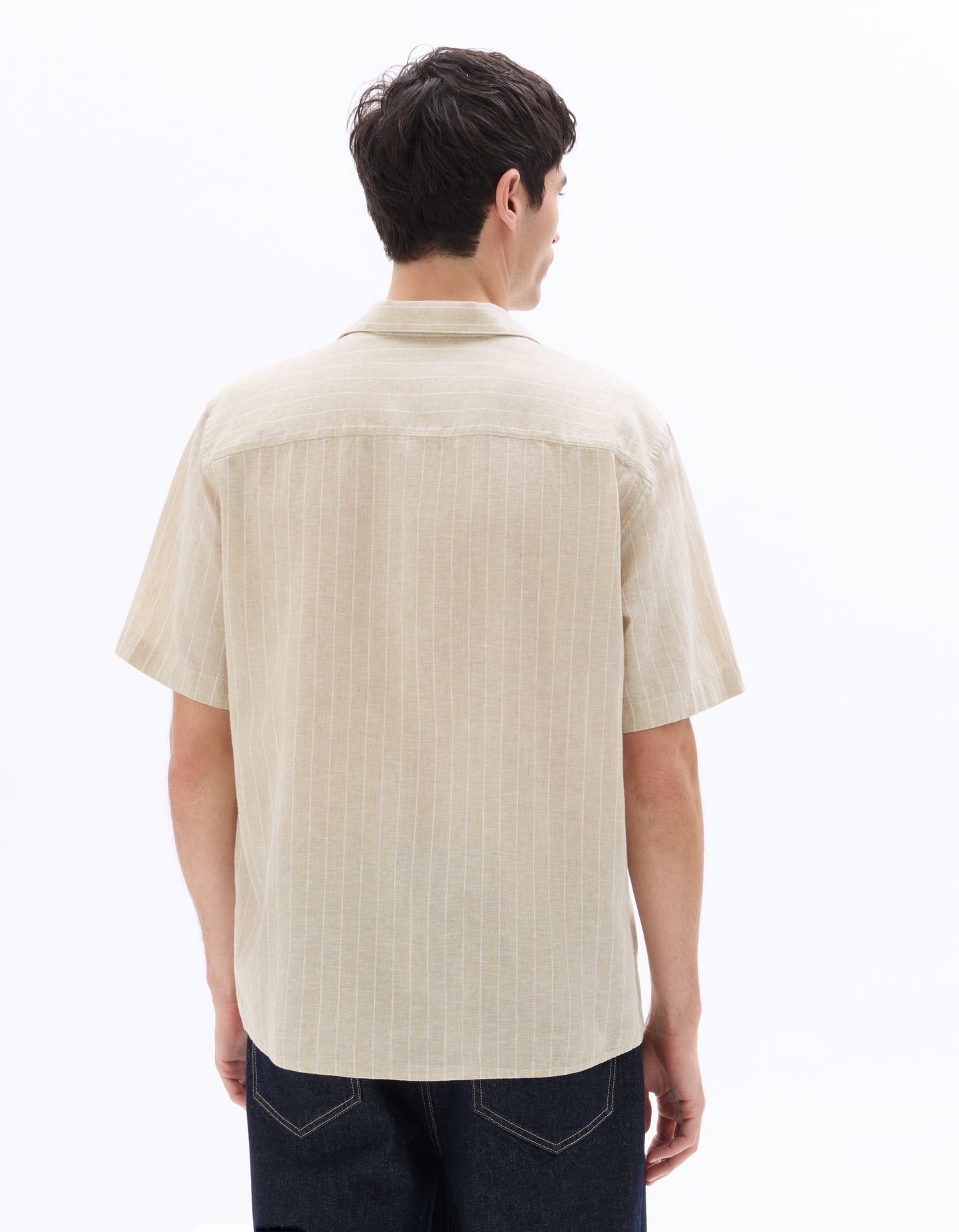 Regular Fit Cotton Linen Cuban Collar Shirt - Natural