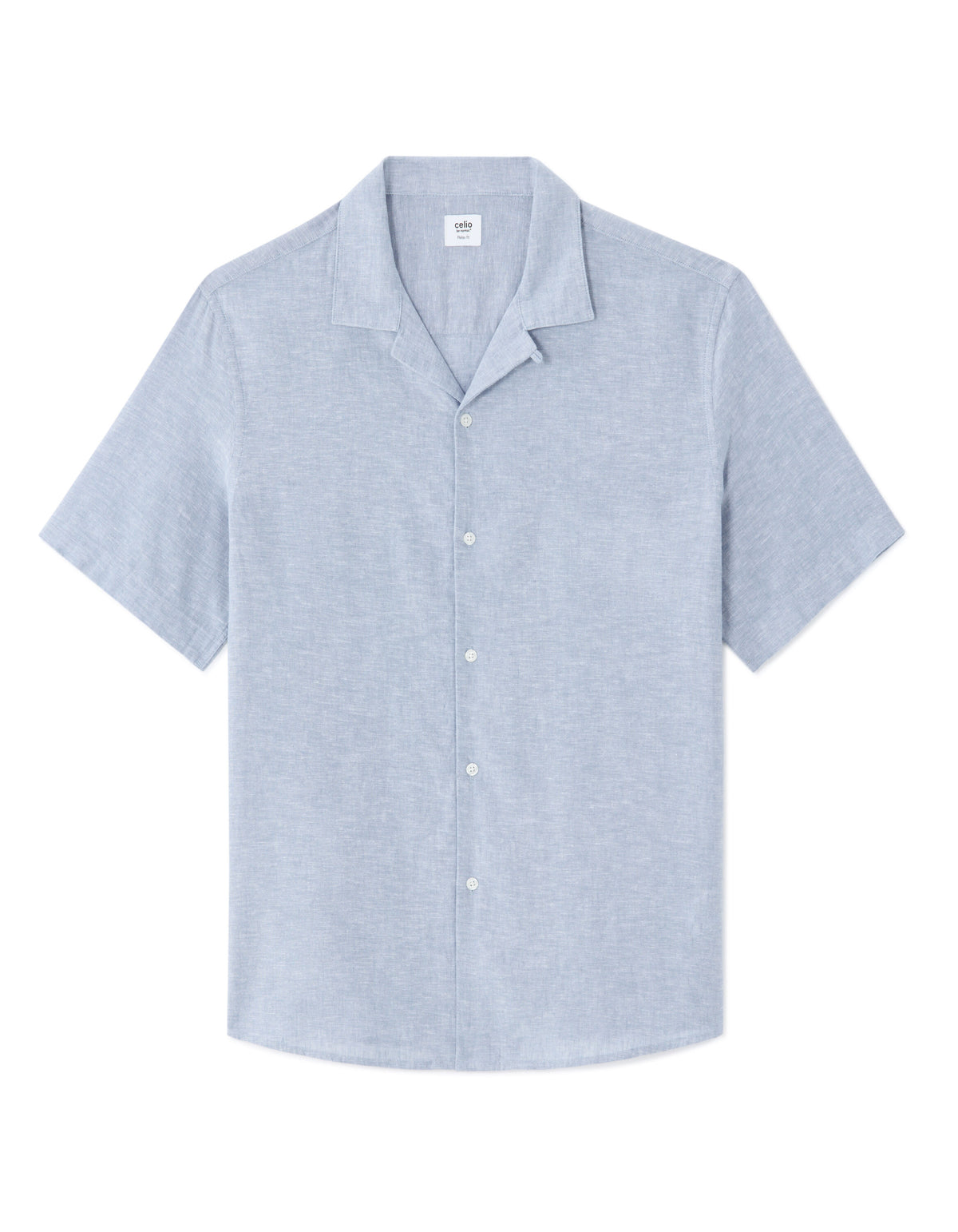 Regular Fit Cotton Linen Cuban Collar Shirt - Light Blue