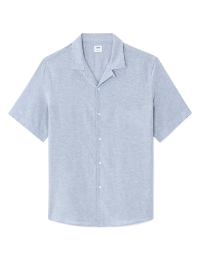 Regular Fit Cotton Linen Cuban Collar Shirt - Light Blue