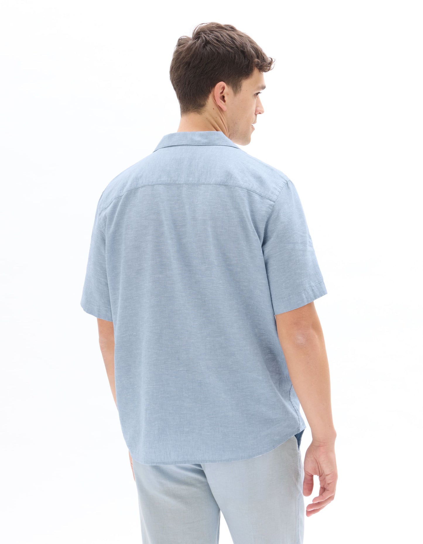 Celio Solid Slim Fit Cotton-Linen-Blend Blue Shirts