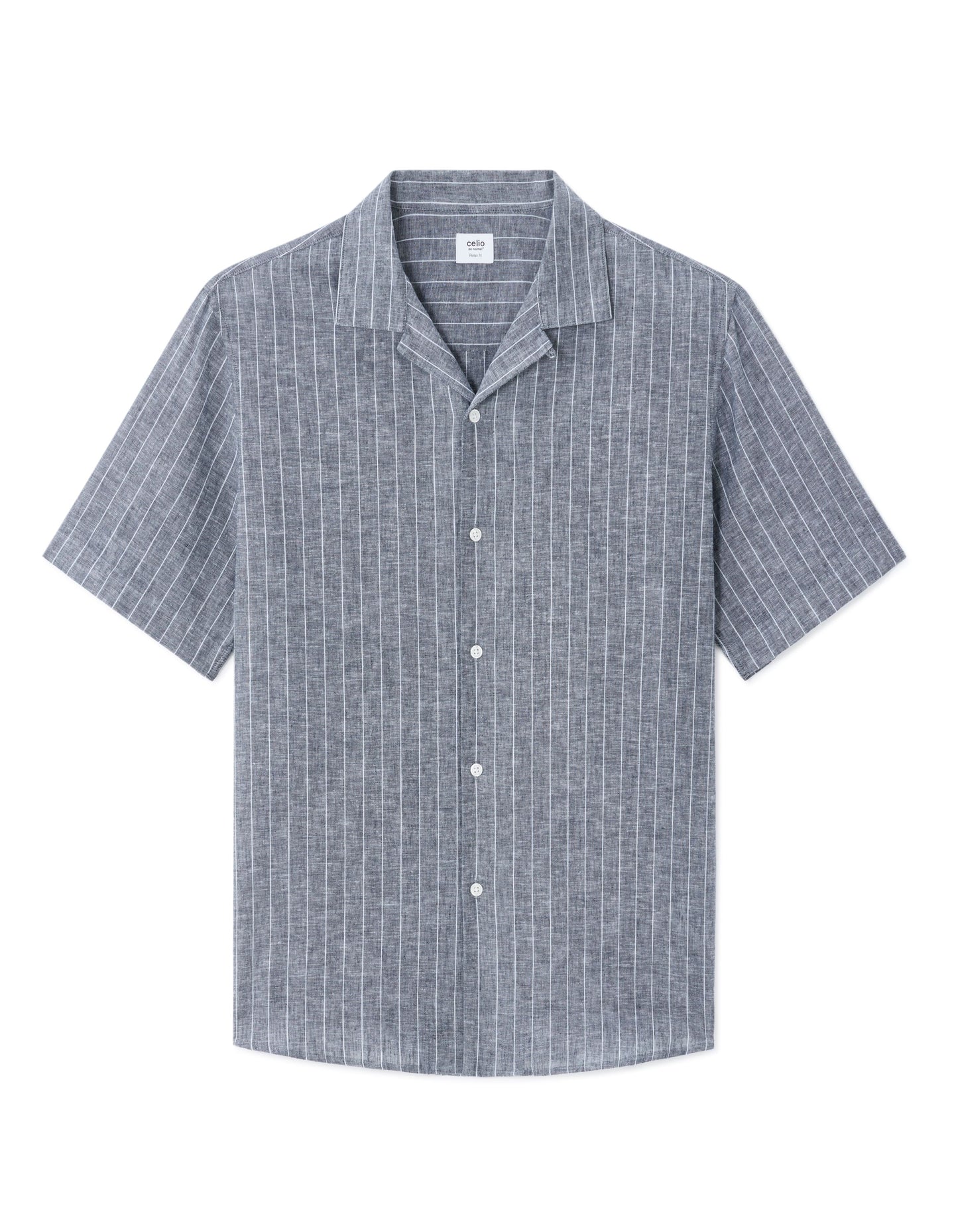 Celio Solid Slim Fit Cotton-Linen-Blend Navy Shirts