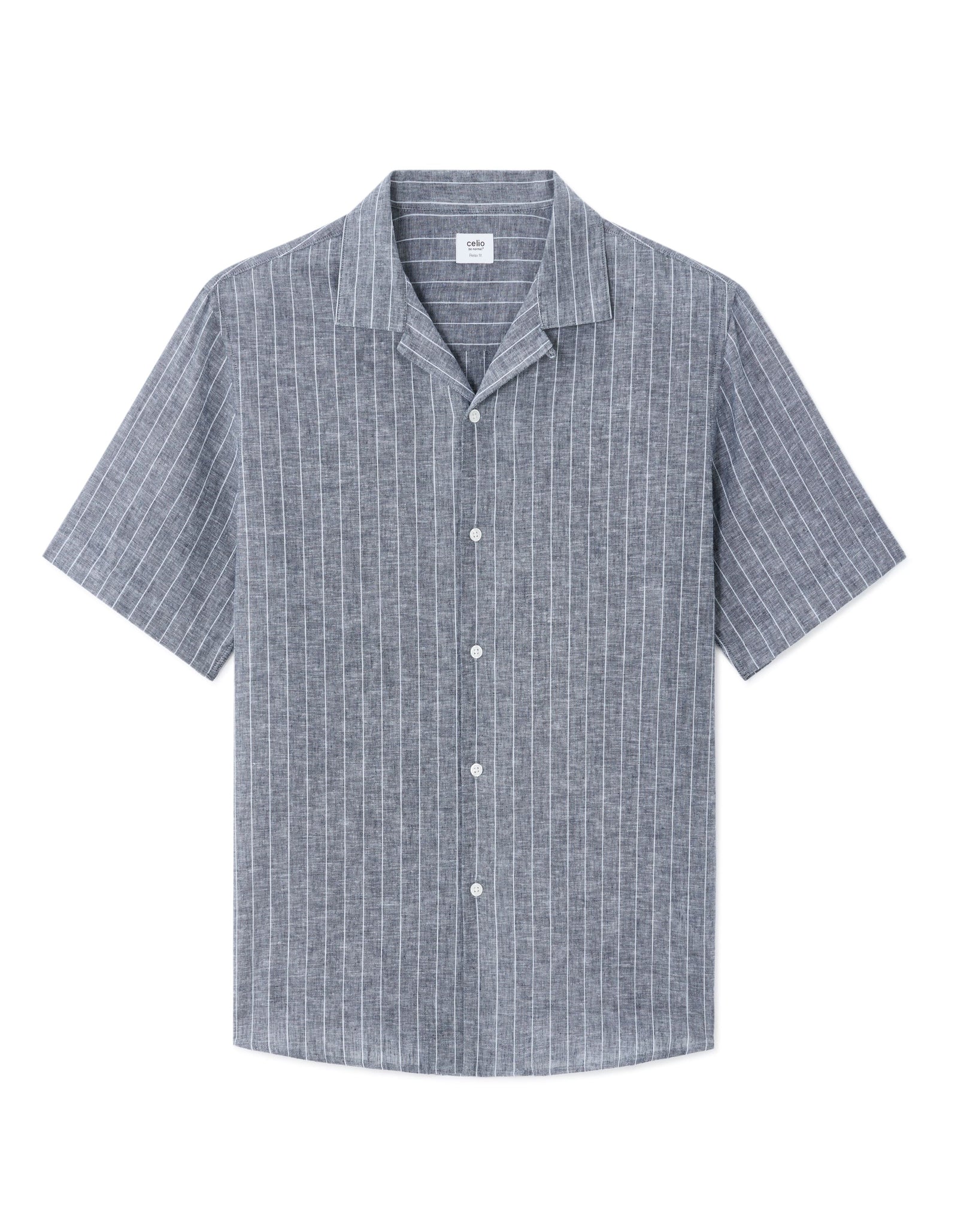 Celio Solid Slim Fit Cotton-Linen-Blend Navy Shirts