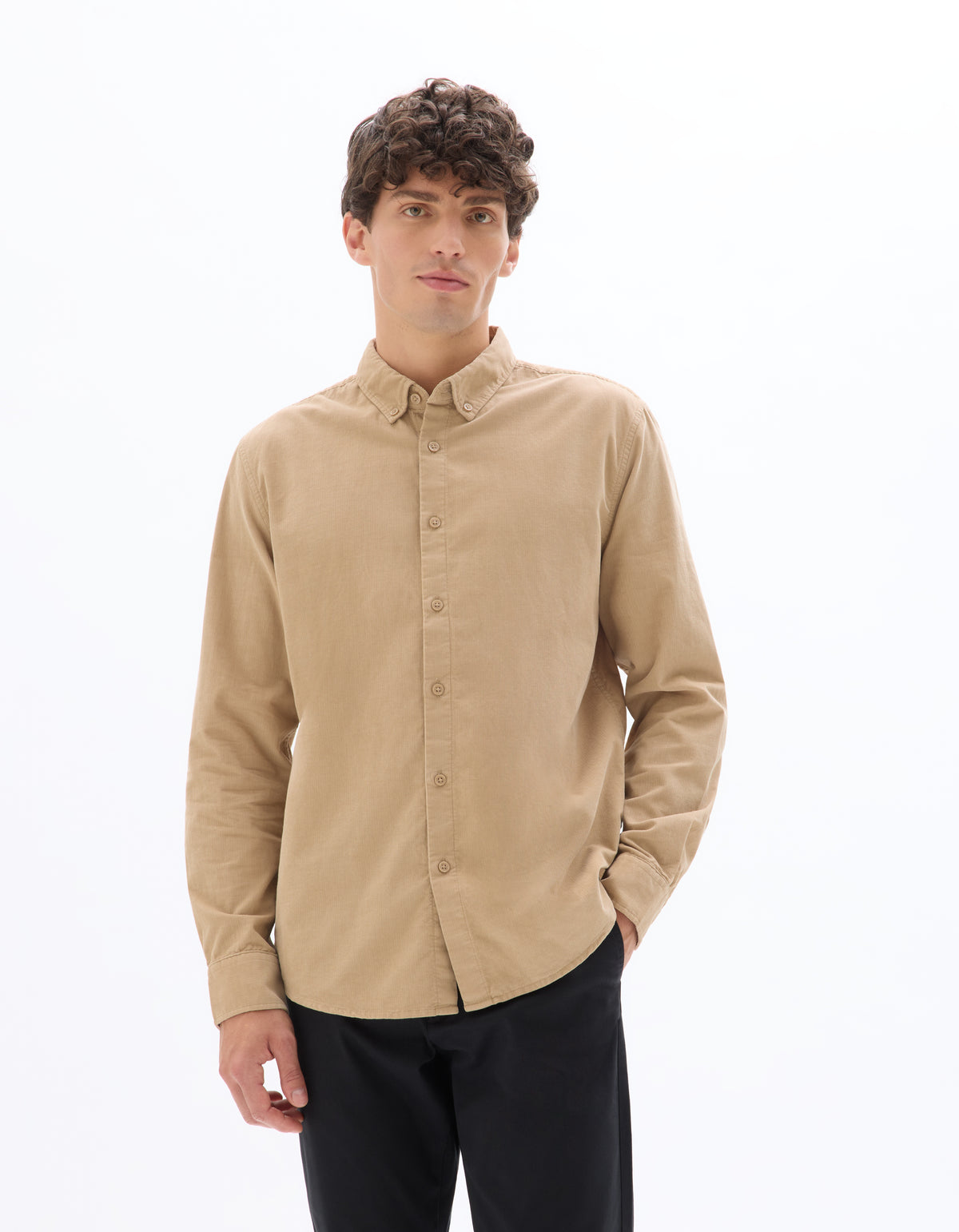 Regular Fit 100% Cotton Spread Collar Shirt - Beige