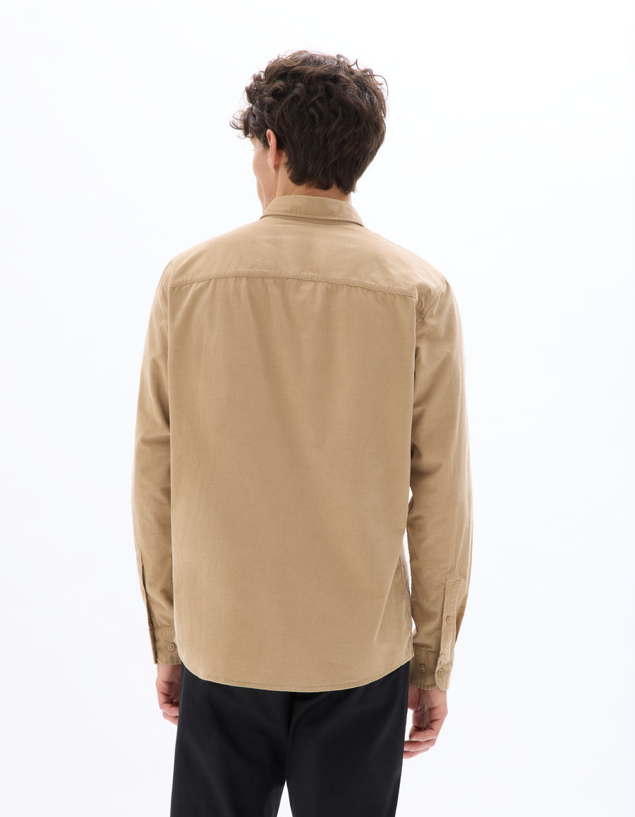 Regular Fit 100% Cotton Spread Collar Shirt - Beige
