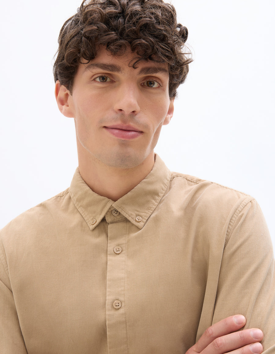 Regular Fit 100% Cotton Spread Collar Shirt - Beige