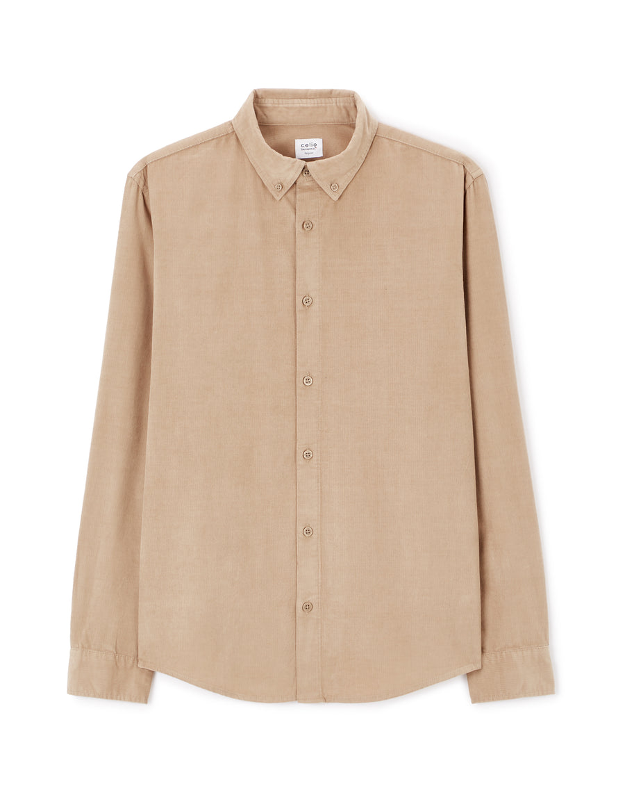 Regular Fit 100% Cotton Spread Collar Shirt - Beige