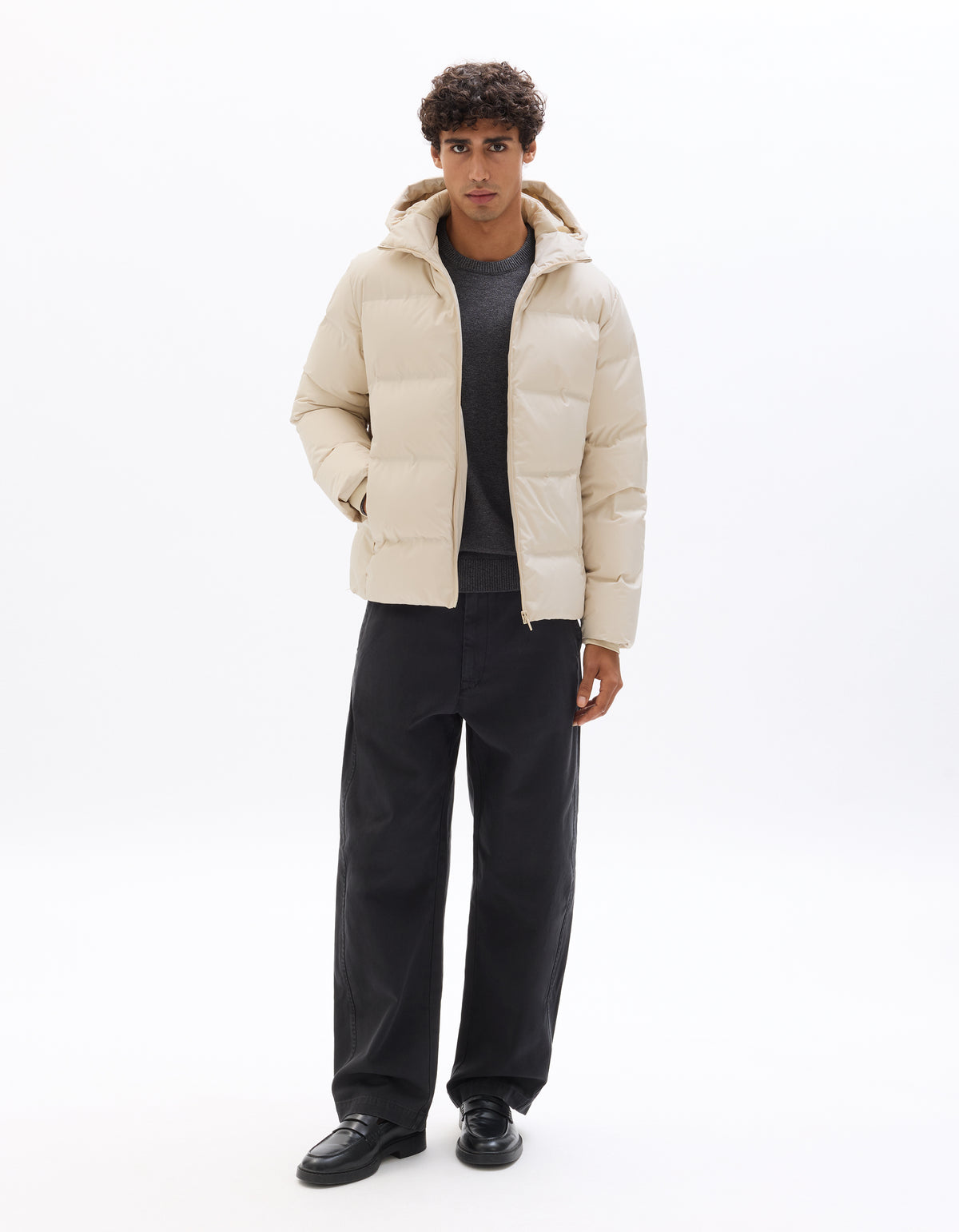 Regular Fit 100% Polyester Solid Hooded Jackets - Beige