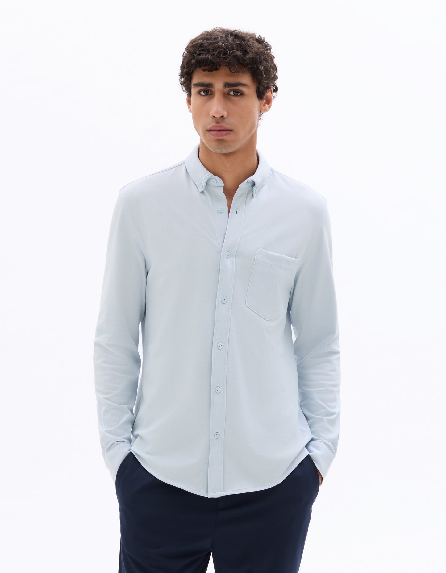 Celio* Solid Regular Fit Cotton-Blend Blue Shirts