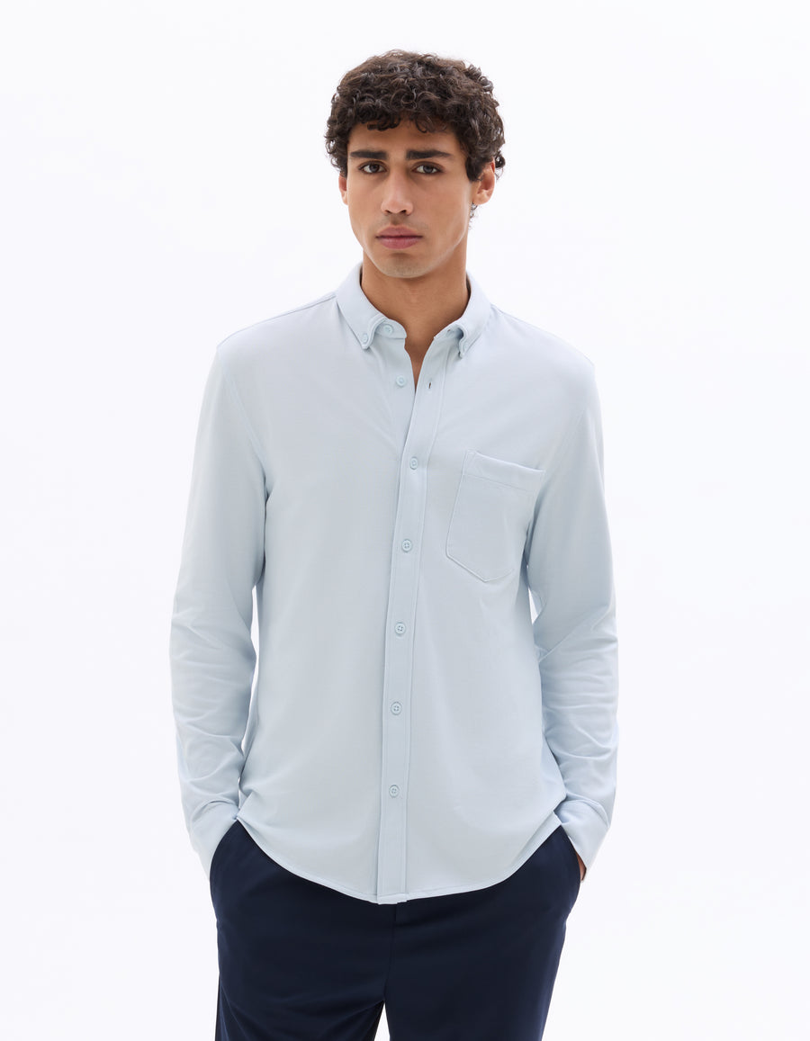 Celio* Solid Regular Fit Cotton-Blend Blue Shirts
