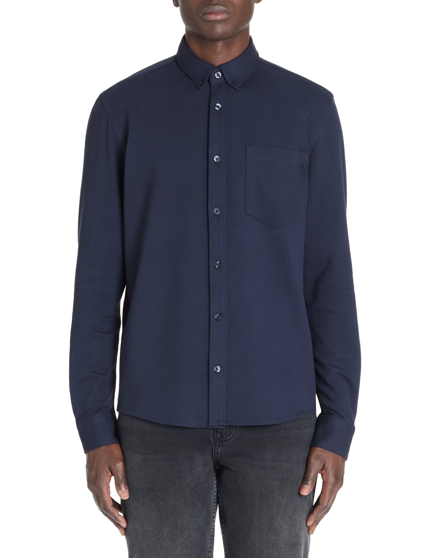 Celio* Solid Navy Blue Cotton Blend Regular Fit Men Shirt
