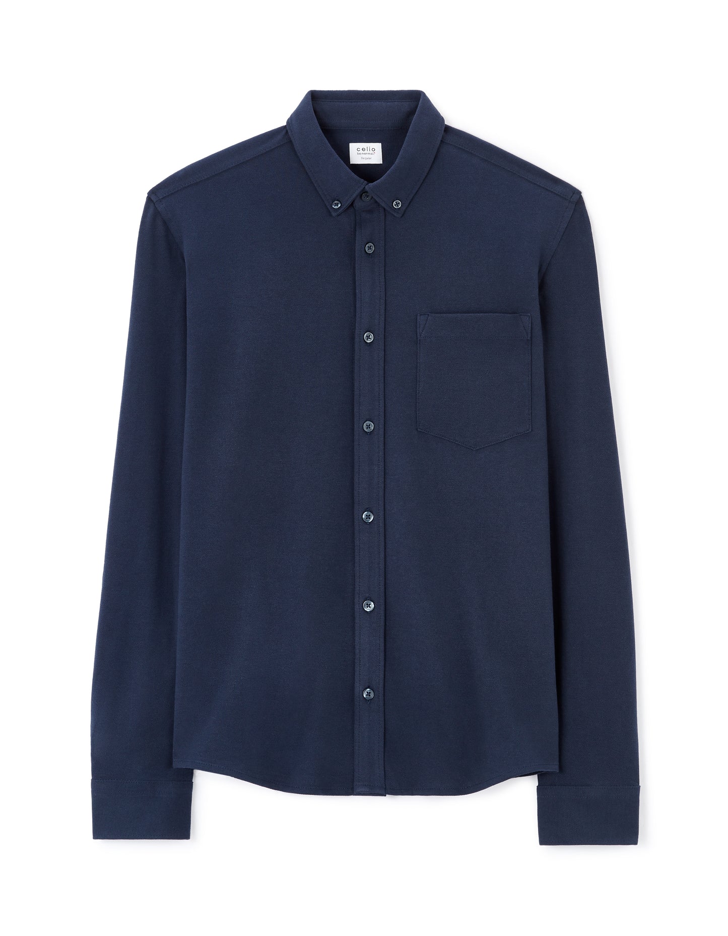 Celio* Solid Navy Blue Cotton Blend Regular Fit Men Shirt