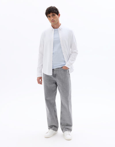 Celio* Solid Regular Fit Cotton-Blend Off White Shirt