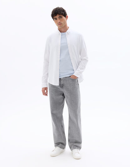 Celio* Solid Regular Fit Cotton-Blend Off White Shirt