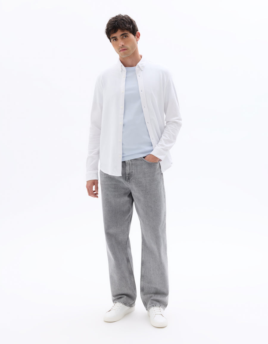 Celio* Solid Regular Fit Cotton-Blend Off White Shirt