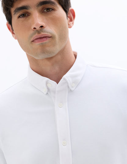 Celio* Solid Regular Fit Cotton-Blend Off White Shirt