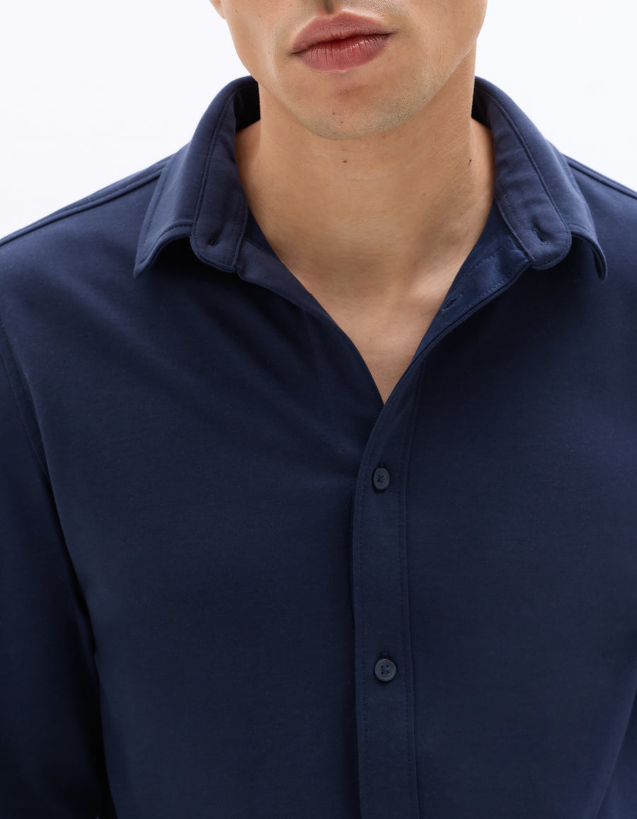 Celio* Cotton Poly Navy Blue Solid Regular Fit Men Shirt