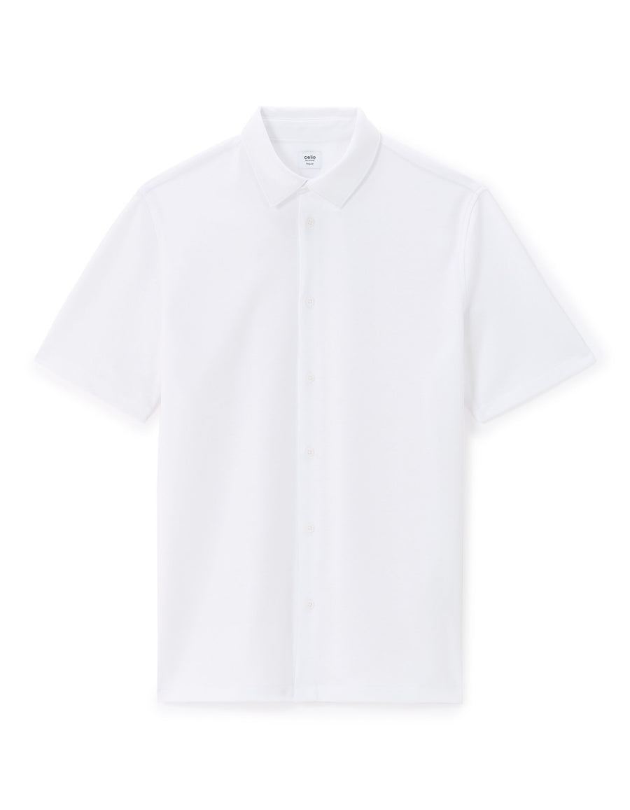 Regular Fit Cotton Blend Spread Collar Shirt - White