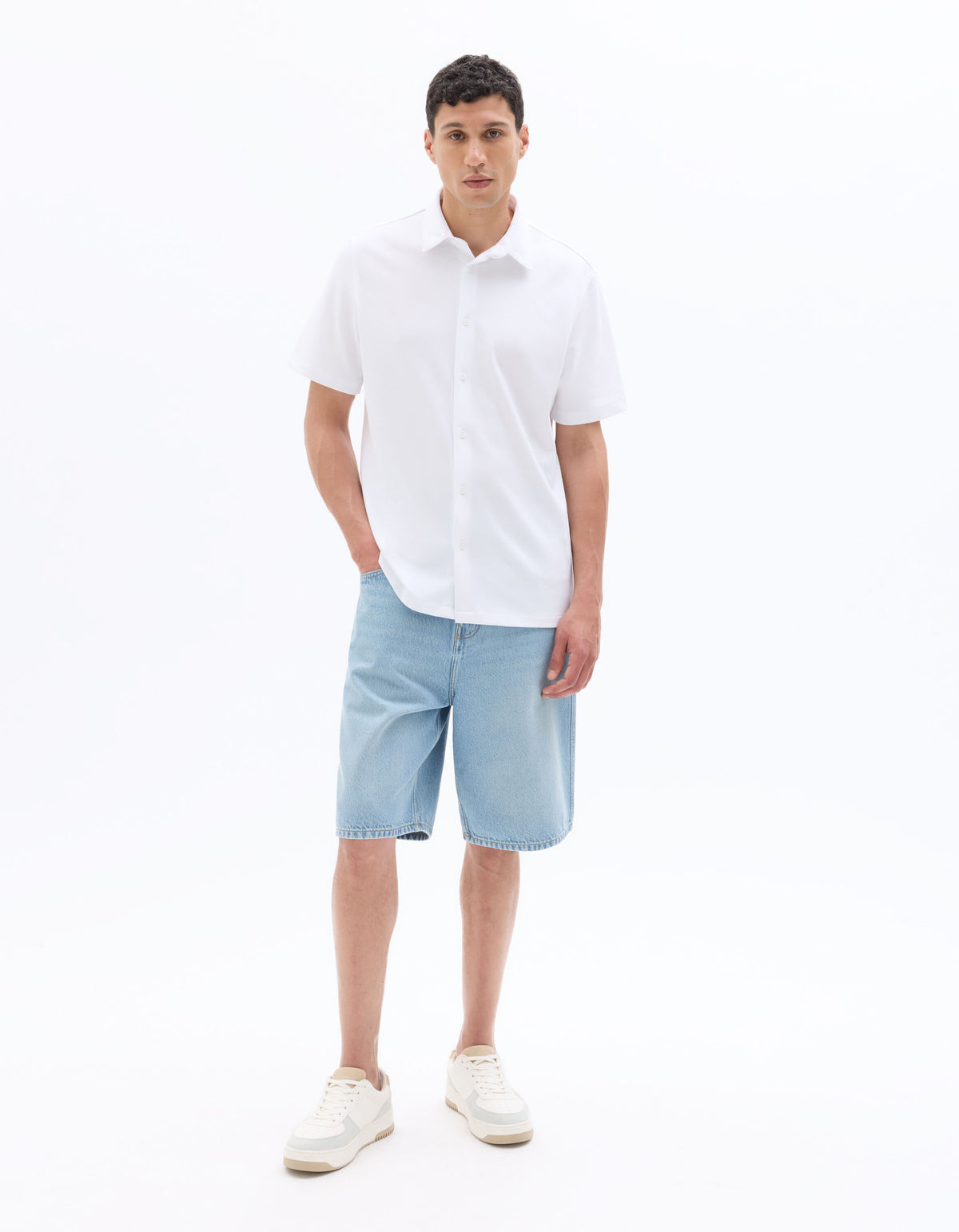 Regular Fit Cotton Blend Spread Collar Shirt - White