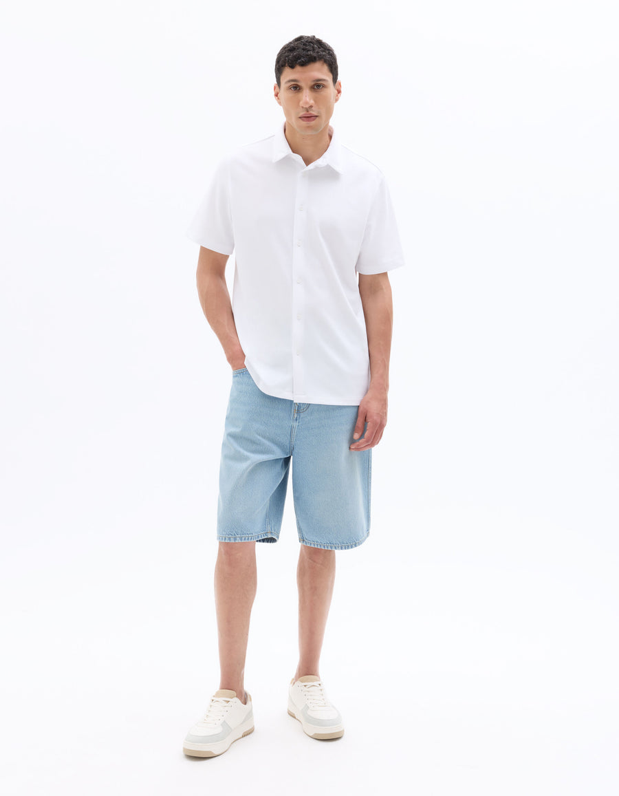 Regular Fit Cotton Blend Spread Collar Shirt - White