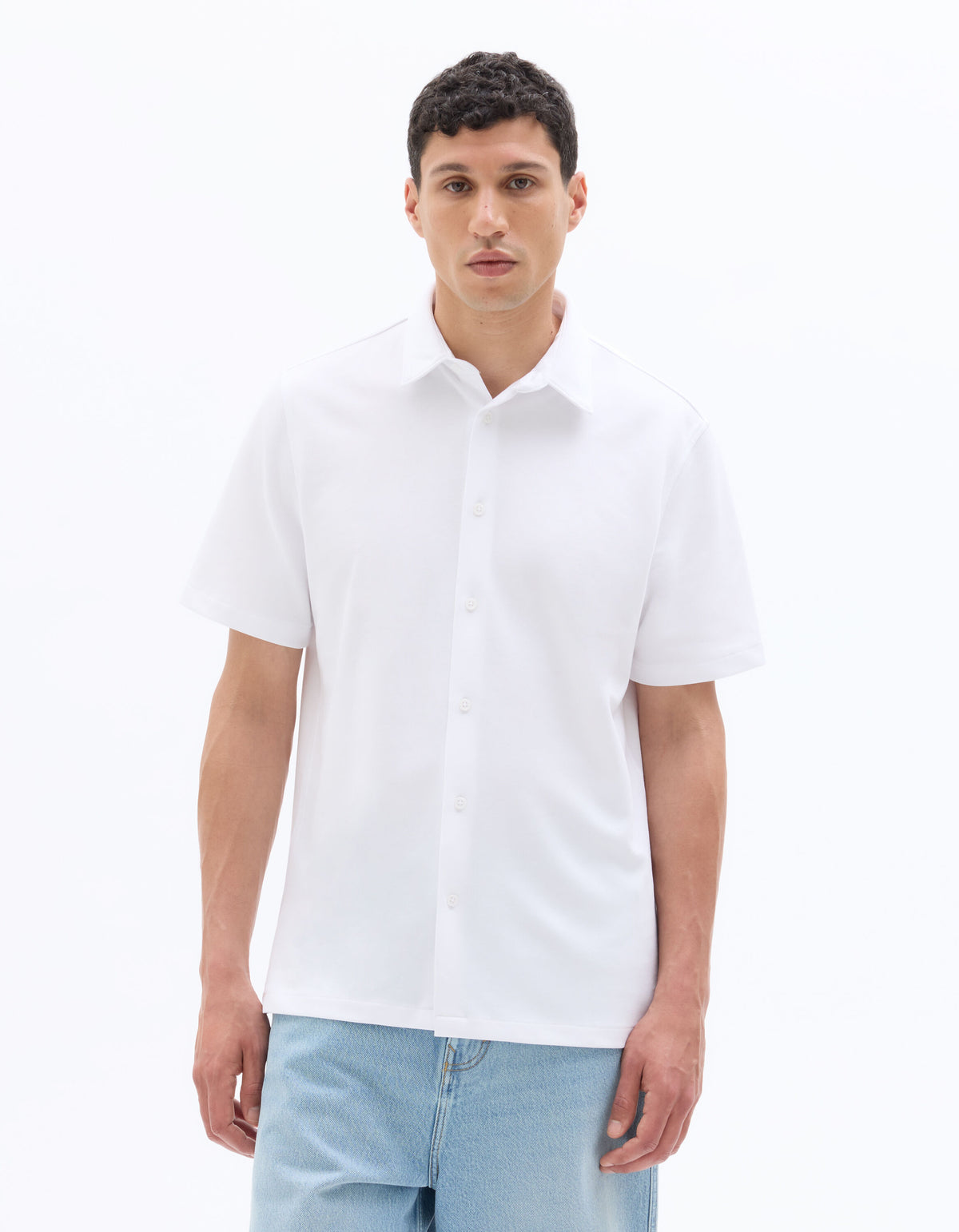 Regular Fit Cotton Blend Spread Collar Shirt - White