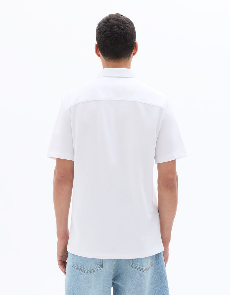 Regular Fit Cotton Blend Spread Collar Shirt - White