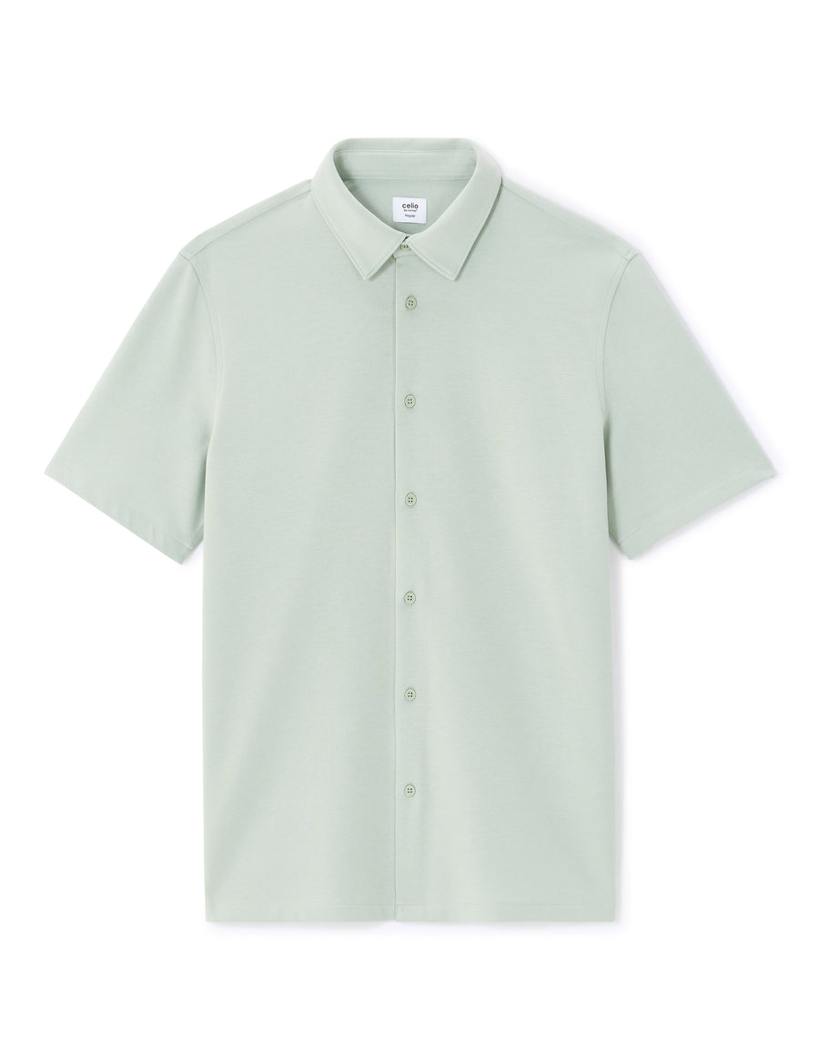 Celio* Men Cotton Solid Regular Fit Poly Green Shirt