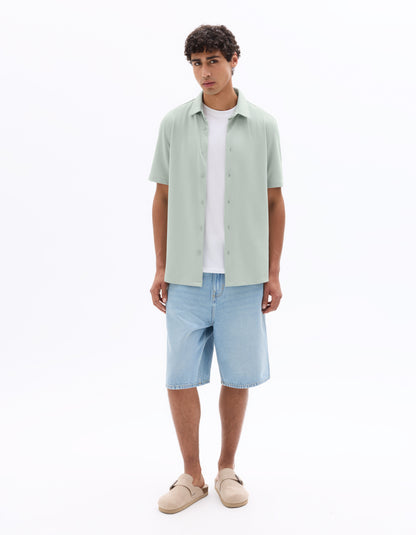 Celio* Men Cotton Solid Regular Fit Poly Green Shirt