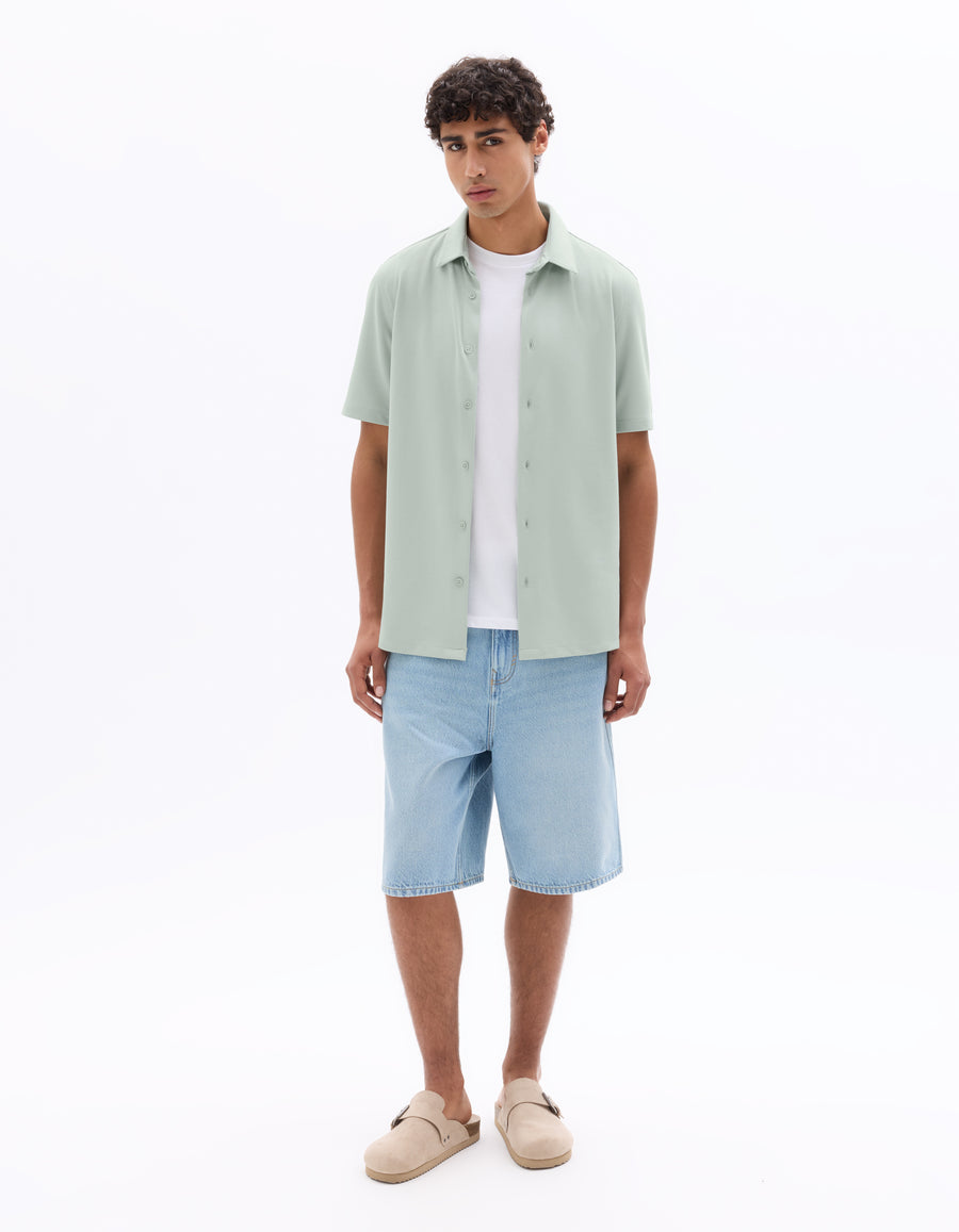 Celio* Men Cotton Solid Regular Fit Poly Green Shirt